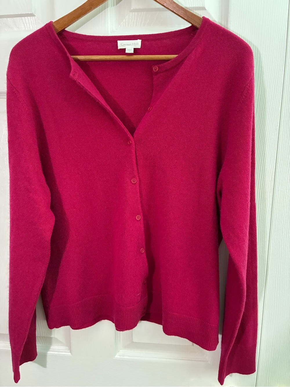 Cashmere XL Garnet Hill Fuchsia Button-Front Cashmere  Cardigan raspberry